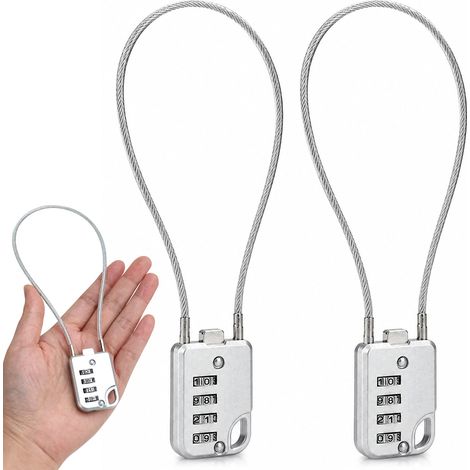 Petit Cadenas à Code 4 Chiffres 2 Pièces Cadenas Câble de 30 cm Câble Antivol pour Casier Bagages Valise Armoire Vélo Clôture Serrure à Code Extérieure (1/5)