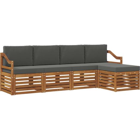 Set di divani da esterno con cuscino 5 pz  Salotto da Giardino Naturale e Antracite (1/5)
