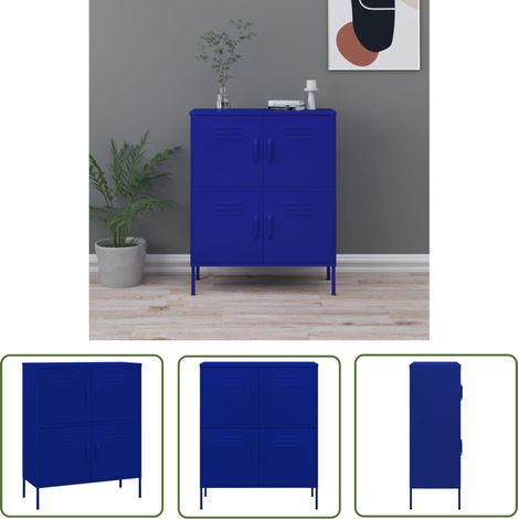 The Living Store Lagerschrank Marineblau 80x35x101,5 cm Stahl - Schreibtisch - Metallregal - Stauraumspeicher - Garderobe - Wohnzimmermöbel (1/5)