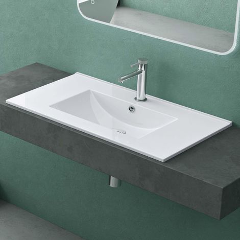 Mai & Mai Waschbecken Einbauwaschbecken Waschtisch Weiß glänzend aus Keramik 81x47x18cm inkl. Nano-Beschichtung Rechteckig Brüssel911 (1/5)