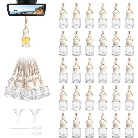 Lot de 30 flacons de parfum vides pour voiture - 8 ml - À remplir soi-même - Diffuseur d'huiles essentielles - Pour la maison, le bureau - Rond (1/5)