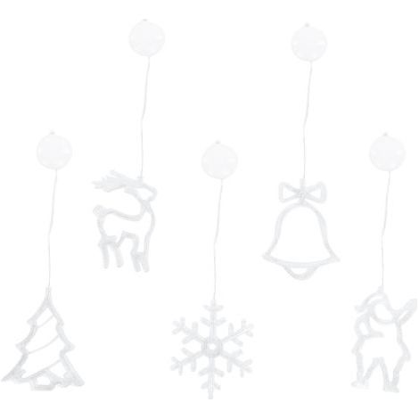 Cinq guirlandes lumineuses de Noël à LED (sapin de Noël, Père Noël, cloches, rennes, flocons de neige, lumières à ventouses) pour les fenêtres de chambres et de magasins. (1/5)