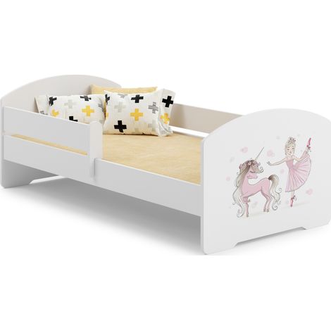 LUK letto per bambini con sponda 160x80 Ragazza con unicorno