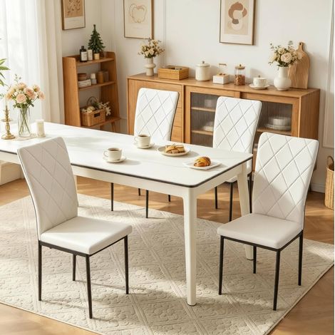 Set di 4 sedie da pranzo con schienale alto, imbottite, in similpelle nera e bianca (1/5)