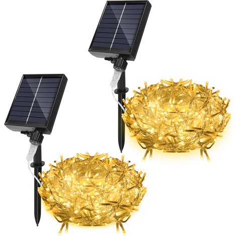 Randaco Guirlanda Luminosa Solare Esterna LED Tendina Luminosa Decorazione Natalizia Impermeabile IP44 2x 15M 600LEDs Bianco Caldo (1/5)