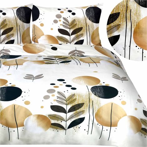 Baumwollbettwäsche 180x200 cm, Satin, Baumwoll-Pflanzenmuster, Kreise und Blätter, beige (1/5)