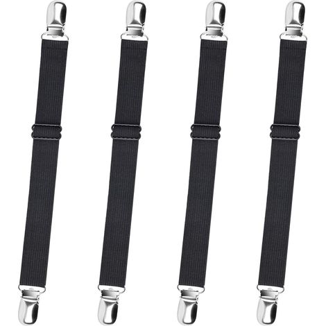 Bettlakenverschlüsse, 4 Stück Verstellbare Bettlakenhalter Robuste Bettlakenklammern für Matratzen Spannbettlaken Bettlaken, Schwarz