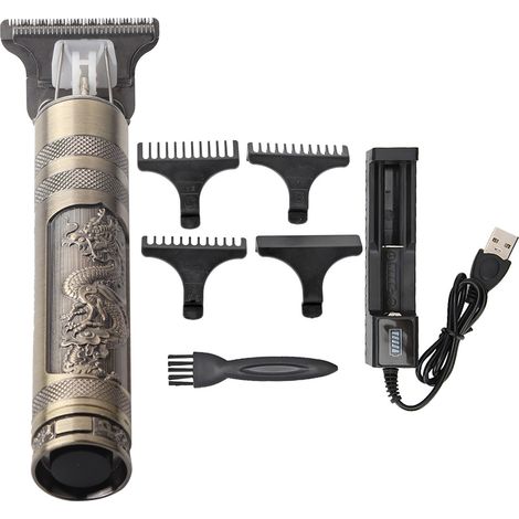 Cette tondeuse à cheveux électrique USB au style rétro élégant est idéale pour les salons de coiffure à domicile et est livrée avec une batterie rechargeable par USB. (1/5)