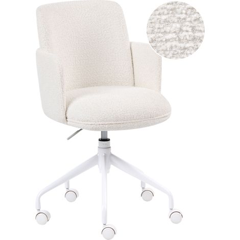 Silla de oficina tapizado de bouclé giratoria ajuste de altura del asiento blanco crema Dryden (1/5)