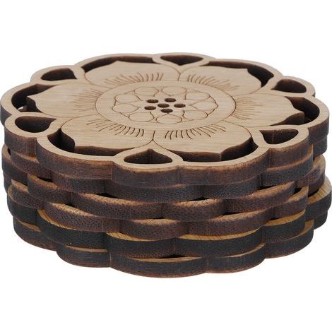 6 pièces de sous-verre en bambou, forme de bouton floral, isolant thermique, pour tasses, set de table. (1/5)