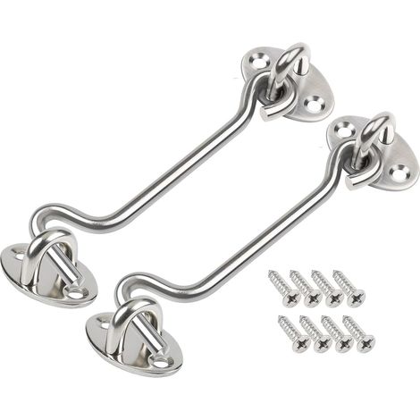 Deux verrous à œil, crochets de porte en acier inoxydable, verrous à œil, crochets de verrouillage de porte de grange et verrous à œil (15 cm) pour portes et fenêtres. (1/5)