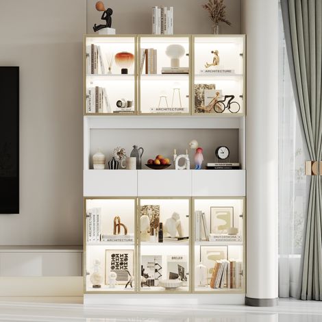Buffet mit Led Beleuchtung, Vitrineschrank mit 3 Schubladen (1/5)