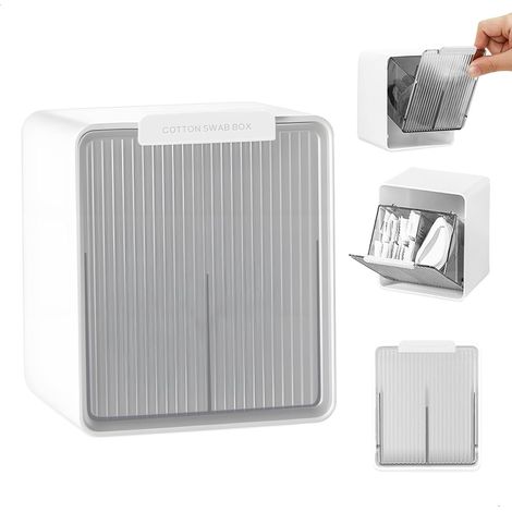 Boite Coton Tige, Rangement Coton, Support de Cotons-Tiges pour Salle de Bain, Organisateur Mural avec 2 Compartiments, pour Lavabo (1/5)