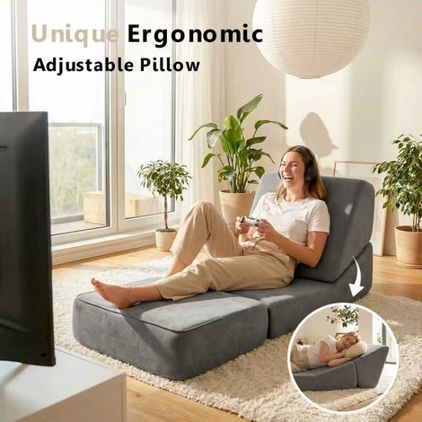 Petit canapé-lit adulte,pliant,chaise longue,mousse convertible au sol,mini-canapé avec matelas pliant triple,gris