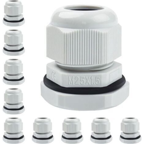 IP68 Wasserdichte Kabelverschraubung M25 Grau – 10er-Pack verstellbare Kabelverbinder, ideal für den Außenbereich, Gärten und Verteilerdosen