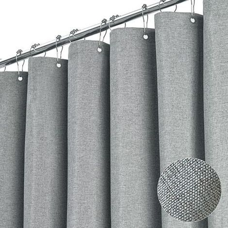 Extra long grey fabric shower curtain, heavy-duty textured fabric shower curtain set with hooks, weighted luxury decorative shower curtains 72xH84 (1/4)