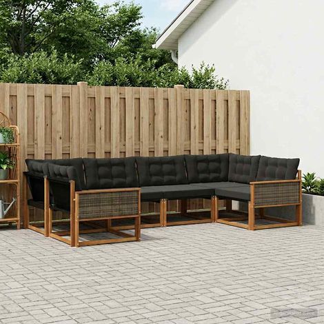 vidaXL Conjunto de sofás de exterior 6 uds. Natural y negro (1/5)