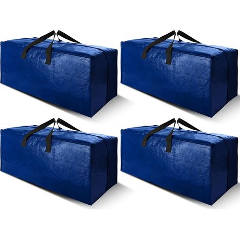 Lot de 4 sacs de déménagement extra-larges et robustes avec sangles de sac à dos, sacs de rangement peu encombrants, pliables à plat, alternative aux cartons de déménagement (bleu)