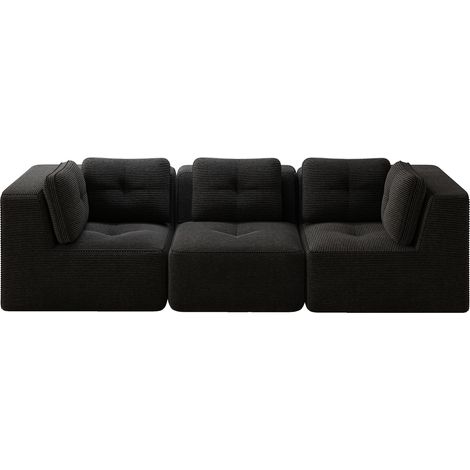 Sofá esquinero modular de terciopelo acanalado negro, 3 plazas, sin montaje (1/5)