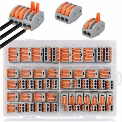 Anschlussklemmen, 60 elektrische Klemmen mit Betätigungshebel, kompakte automatische elektrische Anschlussklemme, 20 2-Wege-Klemmen, 30 3-Wege-Klemmen, 10 5-Wege-Klemmen (1/4)