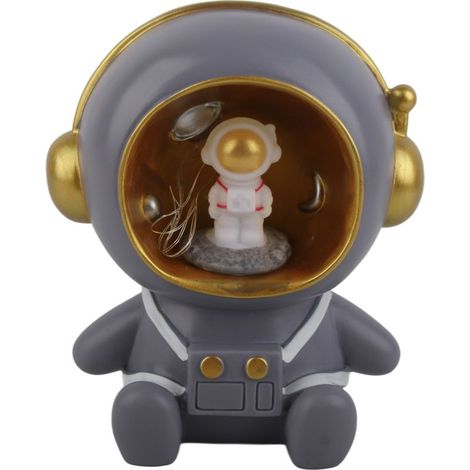 Lampe de nuit astronaute avec tirelire - Décoration bureau espace, plastique incassable, lumière chaude, gris (1/5)