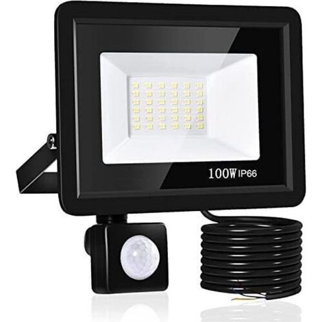 LaBlanc-Projecteur LED - Projecteur LED d'extérieur avec détecteur de mouvement - 10 000 lm, 100 W, blanc froid 6 500 K, étanche IP66 - Convient pour jardin, garage, terrasse, usine, stade (1/5)