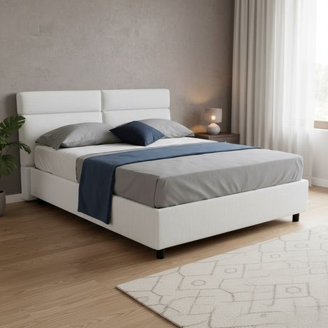 Letto Matrimoniale Annus, Letto Matrimoniale Materasso Incluso, Sfoderabile Made in Italy, Contenitore, Bianco (1/5)
