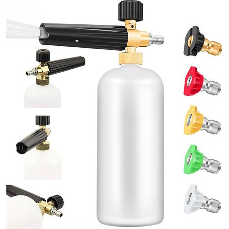 accesorio para limpiadora de alta presión, lanza de espuma, 5 boquillas, 6,35 mm, 1 L, blanco (1/5)