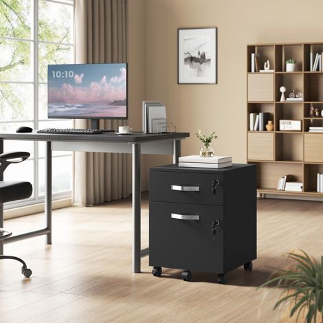 Caisson de bureau verrouillable avec 2 tiroirs, noir (1/5)