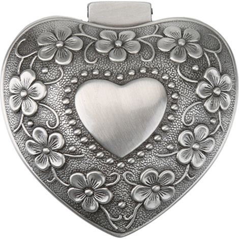 Boîte à bijoux vintage, boîte de rangement ancienne en métal gravée en forme de cœur pour colliers et boucles d'oreilles (1/5)