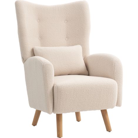 Akzentstuhl, Polsterstuhl mit weichem Bezug, Schaumstoffkissen, Ohrensessel, beige (1/5)