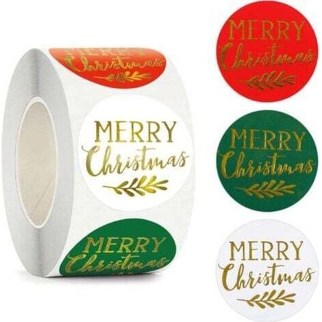 Pair 500 feuilles d'autocollants de Noël 1,5 pouces étiquettes autocollantes joyeux Noël autocollants de cadeau de Noël rouleaux d'autocollants en feuille d'or décoration de Noël bricolage (1/5)