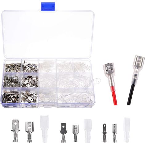 Cosses Electriques a Sertir, Cosse Mâle Femelle, Mâle Femelle Spade Connecteurs, Fil Terminal À Sertir, Connecteur de Fil Electrique 2,8 mm 4,8 mm 6,3 mm,Avec Manchon Isolant, pour Électriciens,270pcs (1/5)