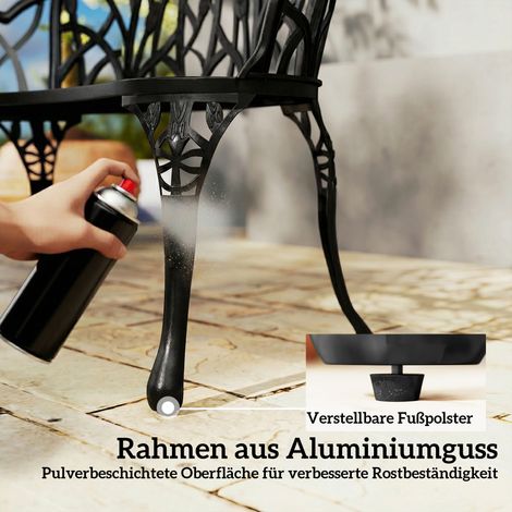 Banque de jardin 2 places Aluminium moulé résistant aux intempéries extérieur Banc assis avec dossier tulipe motif floral 99 x 57 x 78 cm (1/4)