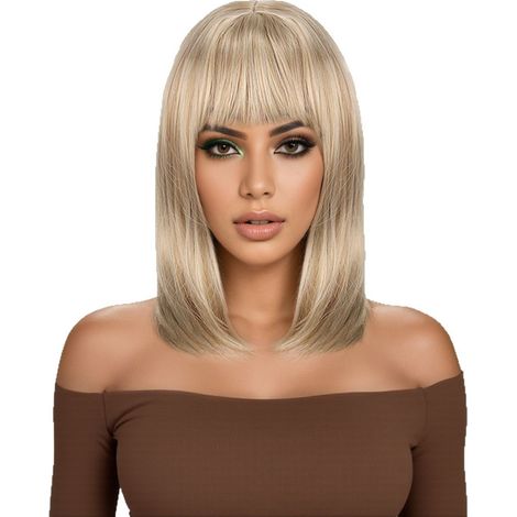 Kurze, goldene Perücken mit Pony für Damen, mittellanges Haar im europäischen und amerikanischen Stil (1/5)