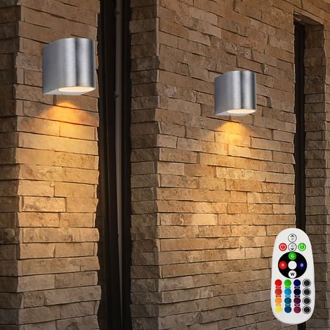 2er Set Außen Wand Lampe Balkon Leuchte Dimmer Fernbedienung im Set inklusive RGB LED Leuchtmittel (1/5)