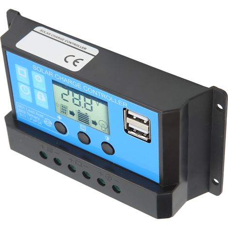 Contrôleur de charge solaire avec écran LCD et deux ports USB, puce de contrôle principale de qualité industrielle, adapté aux lampadaires, 12V/24V, 20A. (1/5)
