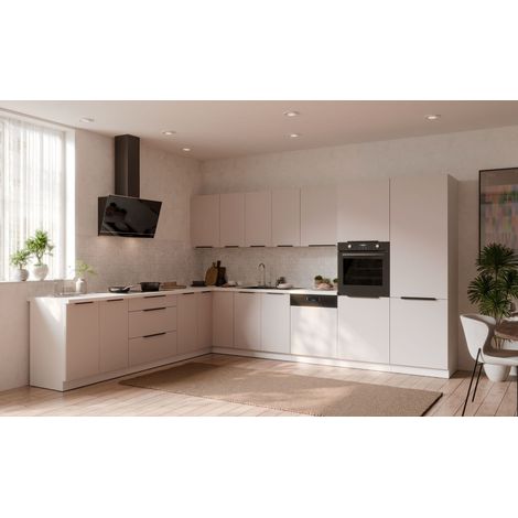 Winkelküche COMO 290x350 cm Küchenzeile Eckküche Einbauküche Küche Kaschmir beige matt + Weiß matt (1/5)