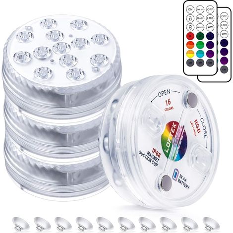Projecteurs de piscine, éclairage LED submersible multicolore, avec télécommande, étanches, pour piscine, aquarium, vase, bassin, fête (lot de 4)