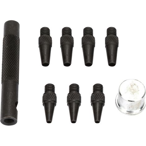 Juego de 7 punzones para cuero (2-5 mm) de acero al carbono.