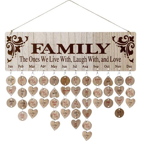 Tableau Calendrier Anniversaires Bois - Pour Suivre Dates Familiales - Décoration Murale Rustique - DIY Personnalisable - 1 Pièce (1/5)