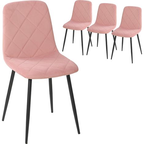 Lot 4 chaises salle à manger dossier aspect satin 45x54x87 cm rose cuisine déco