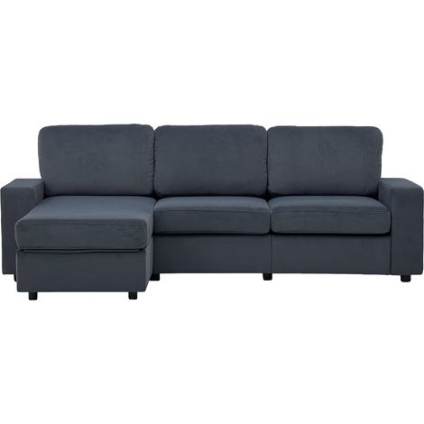 Sofá esquinero con chaise longue y 4 compartimentos de almacenaje HOMVRA, gris oscuro, 245,5 cm (1/5)