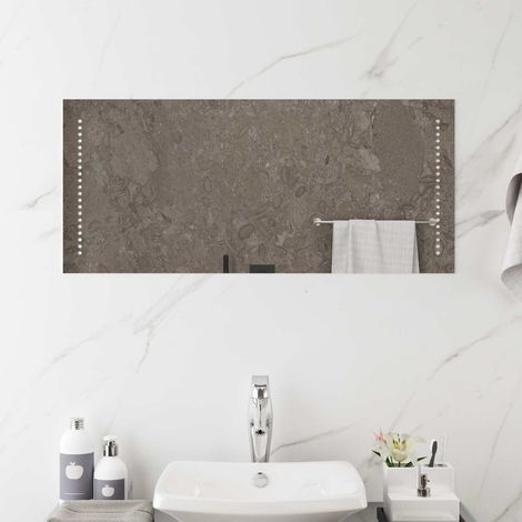 Miroir salle de bain LED mural sans cadre en verre trempé transparent 90 x 40 cm - PANGIVO (1/5)