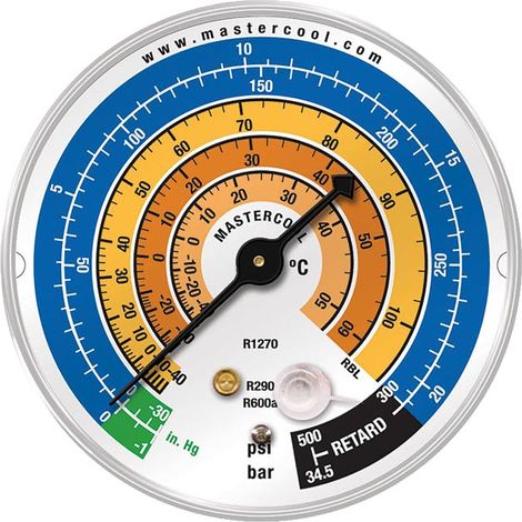 Manómetro de baja presión de recambio ø 80 con conexión 1/8" NPT para gases R600A-R290-R1270