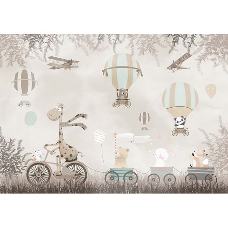 Papier peint panoramique Enfants - Animaux Montgolfières - 130 cm x 91 cm (1/2)