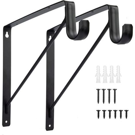 Lot de 2 supports de tringle de placard robustes à fixation murale, support de tringle à vêtements noir (1/5)