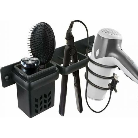 Juego de organizador de accesorios para secador de pelo y plancha de pelo profesional de aluminio para montaje en pared, estante con agujeros (1/5)