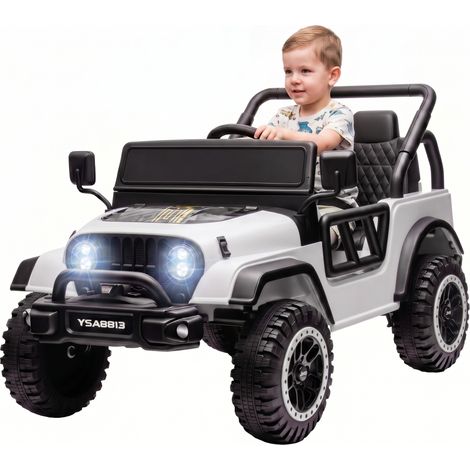 Voiture Électrique Enfant 12V Télécommande 2,4G Phares LED, Blanc, pour 3-6 Ans Garçon Fille Cadeau Voiture Jouet (1/5)