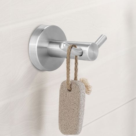 Porte-serviettes/porte-manteaux/chapeaux en acier inoxydable, fixation murale double crochet (1/5)